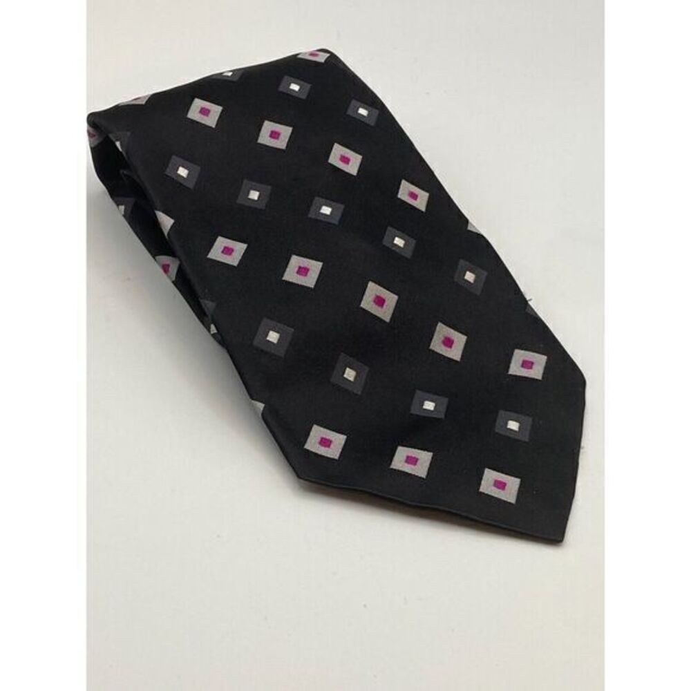 Bachrach Black Tie Grey Silver Diamonds 100% Silk Italy